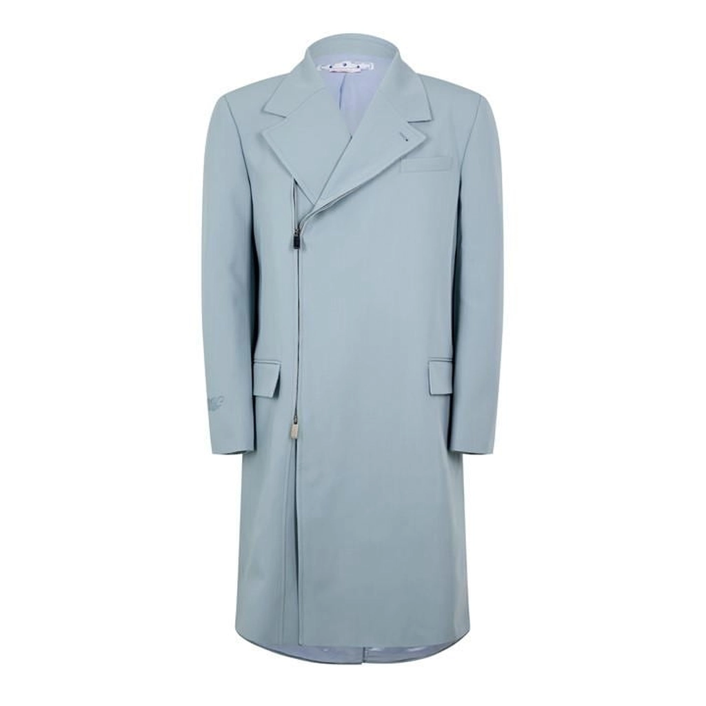 Off White Embroidered Double Wool Skate Zip Coat - Multi